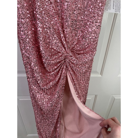 Mac Duggal SEQUINED HALTER STRAP‎ LOW SIDE KNOT GOWN, Rspberry Pink, Sz 0, 11279 - Picture 5 of 8